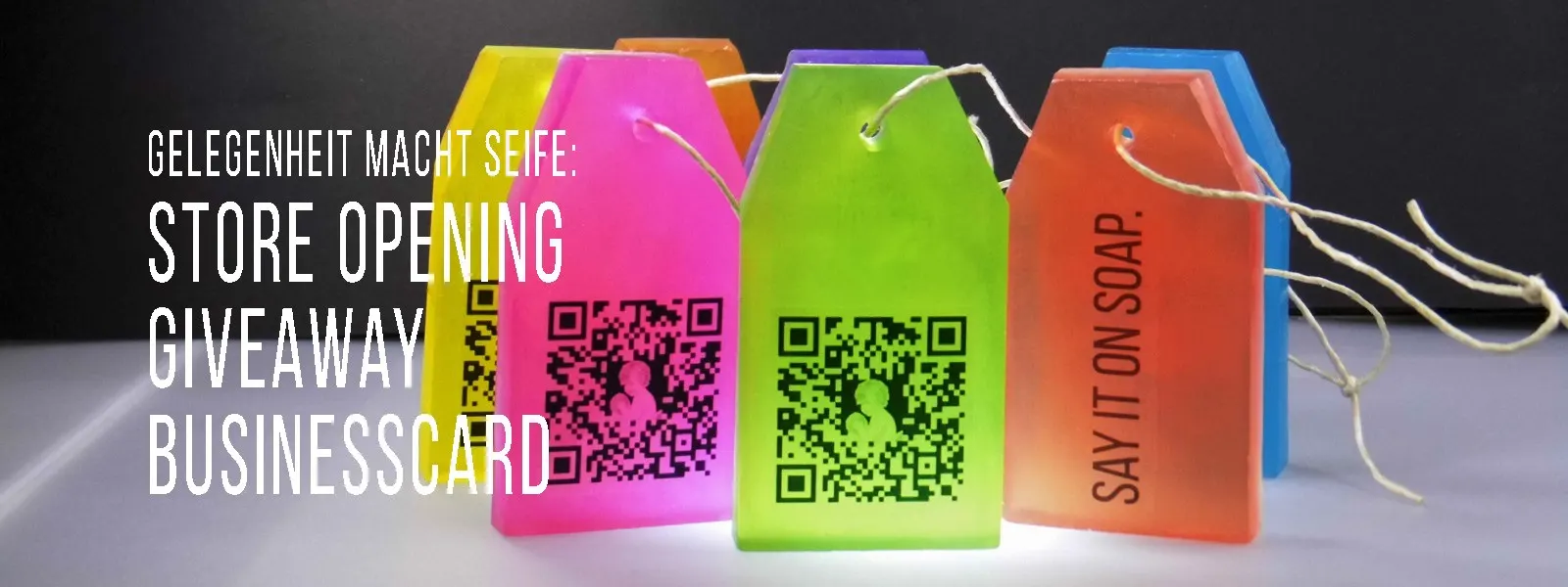 Logoseife Werbeseife Seife it QR Code, Anhänger Seife Logo on soap, soap tags Werbeseife, Logoseife, Werbung auf Seife, Seife mit QR Code, soap tags, Store-Opening, Giveaway